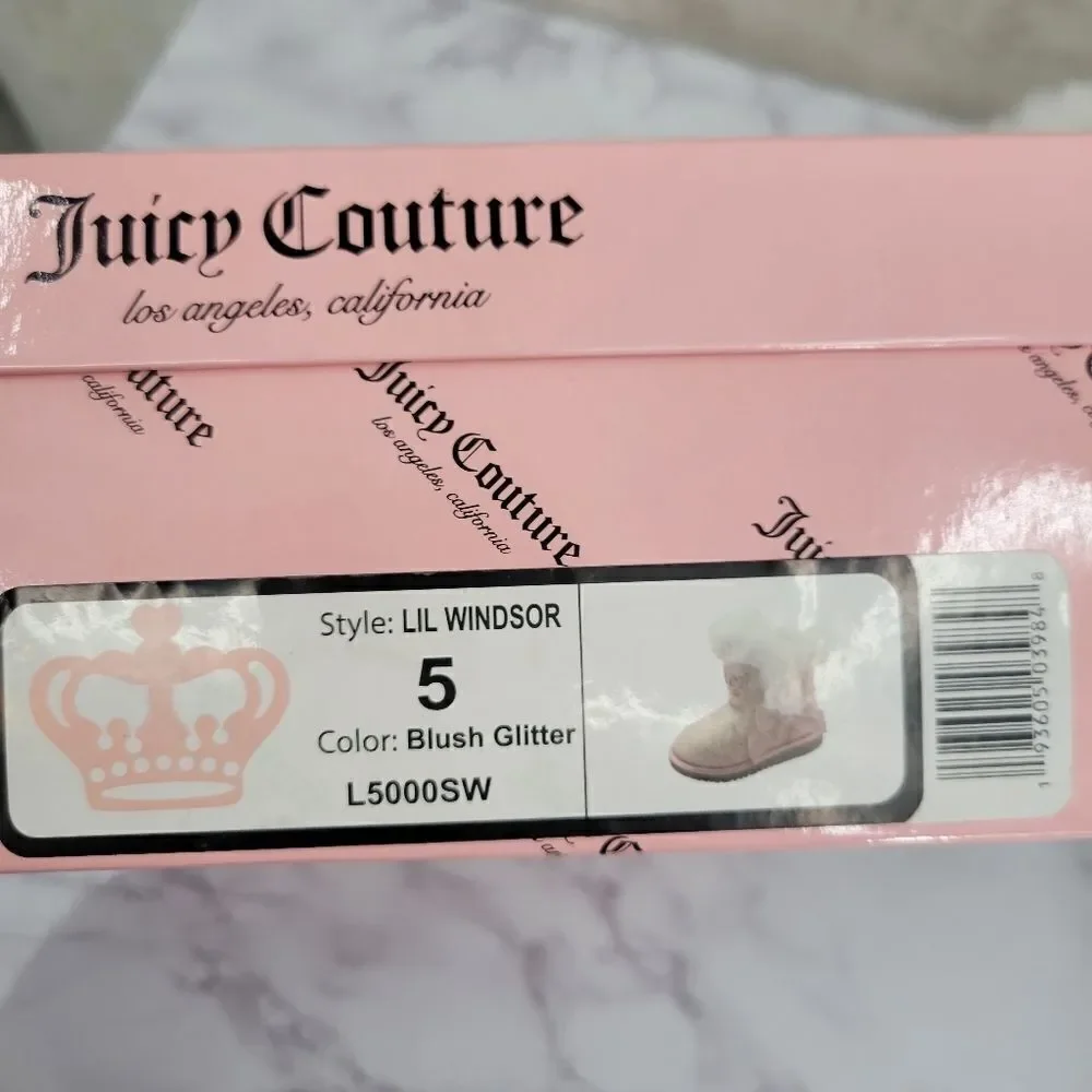 Juicy Couture Lil Windsor Blush Glitter Girls Pink Sparkly Faux Fur Boots Size 5